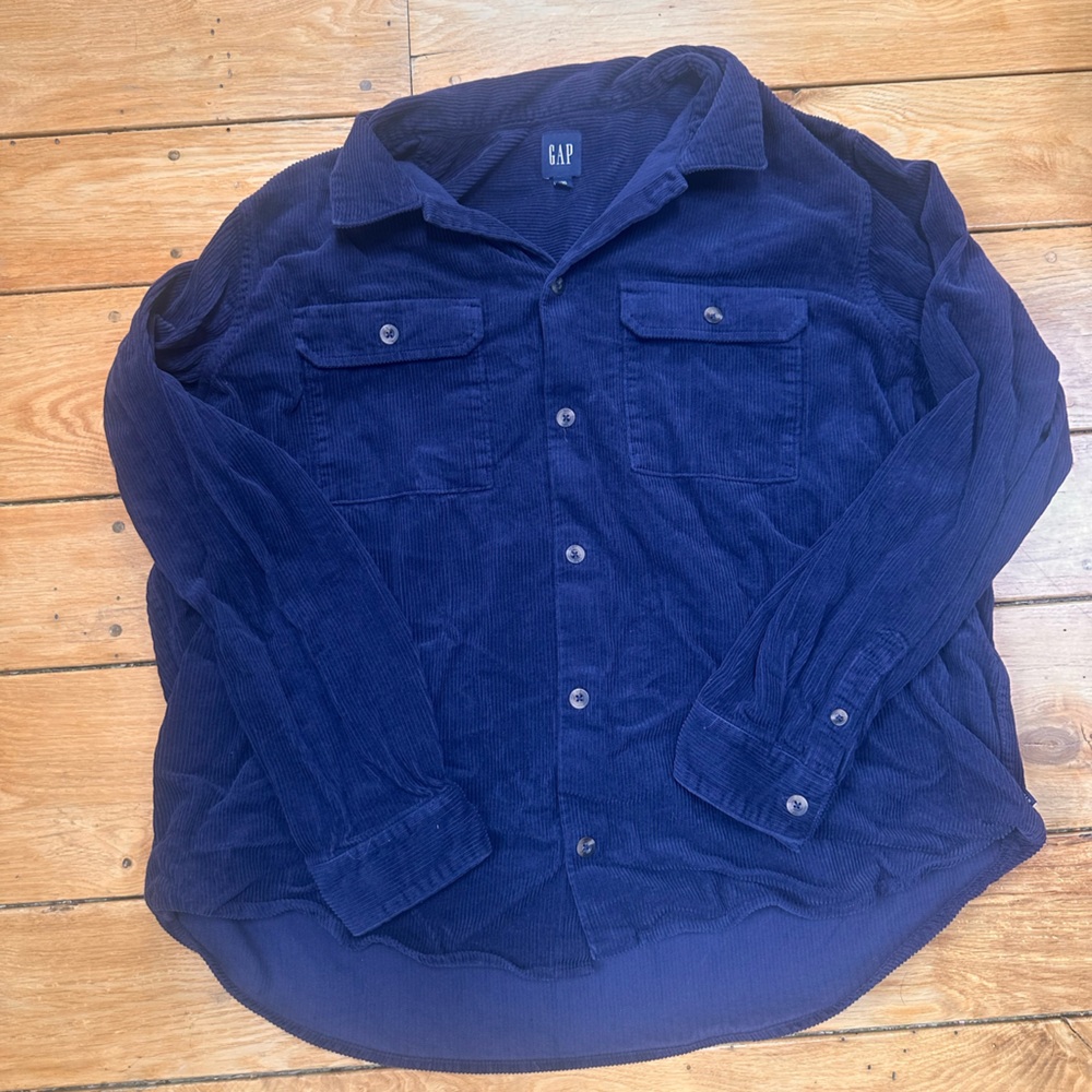 Gap Corduroy Button Up Shirt Men’s Medium Navy Blue Oversized Casual Workwear